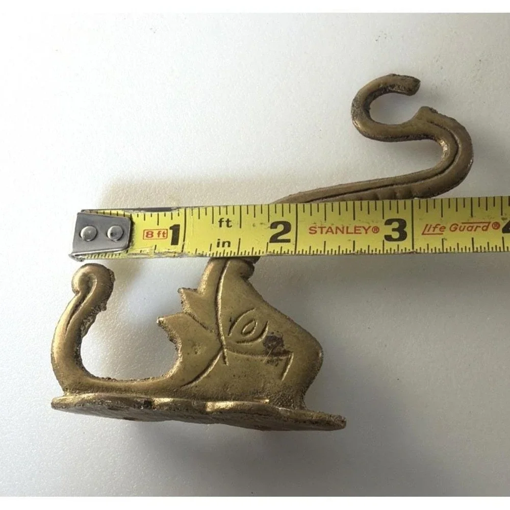 2 Vtg Solid Brass Elephant Head Double Wall Hooks Planter Coat Hangers Trunks Up